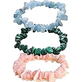 KRYOSAUR Healing Crystal Bracelets 3 Pack for Women, Stone Energy Bracelet Set with Pink Opal, Aquamarine, Malachite for Anxiety Relief, Emotional Healing, Love & Good Luck, Chakra Balancing Gift