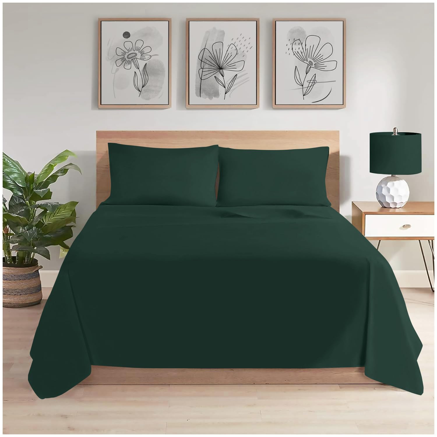 GC GAVENO CAVAILIA Plain Dyed Double Flat Sheets | (225 X 255 Cm) Flat Bed Sheets Double | Non Iron Bedding Polycotton Fabric Sheet |Dark Green