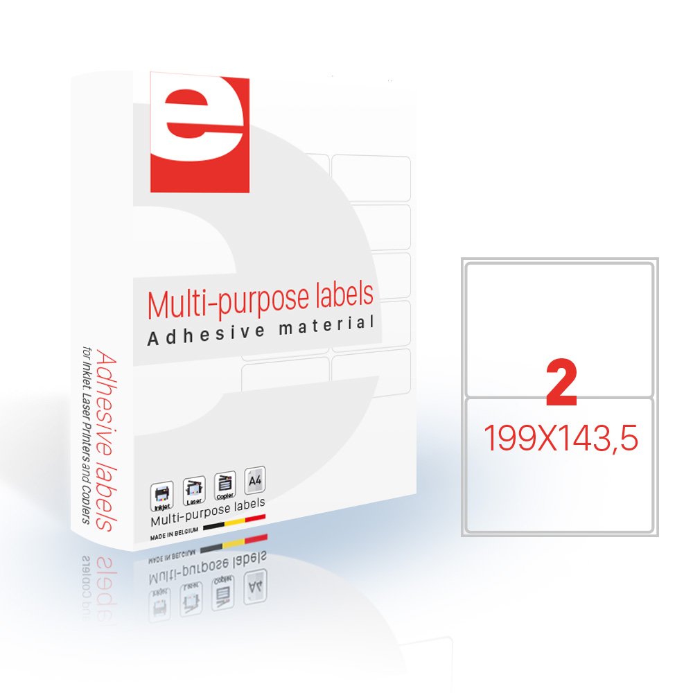 jetlascop 32300505 Pack of 200 x 143.5 mm 2 Labels 200 Standard A4 Sheets/Box, Rounded Edges