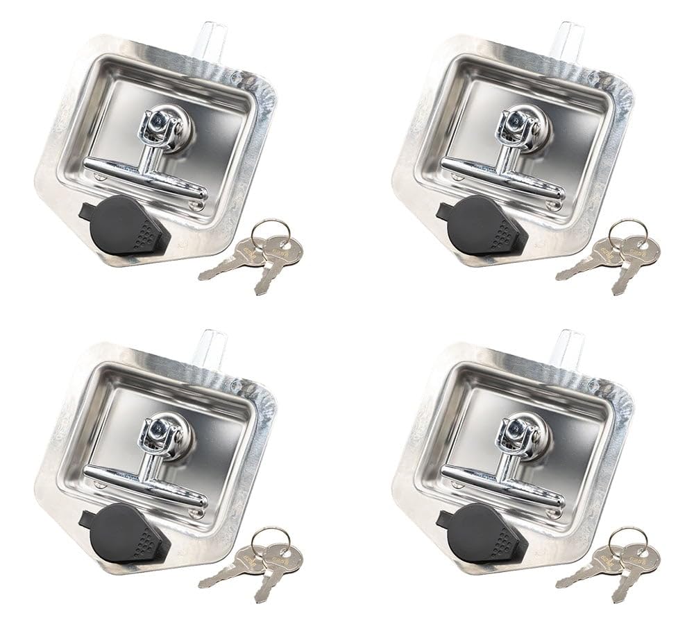 Mytee Products (4 Pack) Stainless Steel Tool Box Lock with Two Keys Each - Truck Trailer RV Door Latch with Gasket T-Handle - Highly Polished Stainless Steel