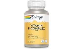 SOLARAY Vitamin B Complex, Healthy Energy Supplement, Red Blood Cell Formation, Nerve & Immune Support, Super B Complex Vitamins with Folic Acid, Vitamin B12, Vitamin B6 & More, Vegan, 100 VegCaps