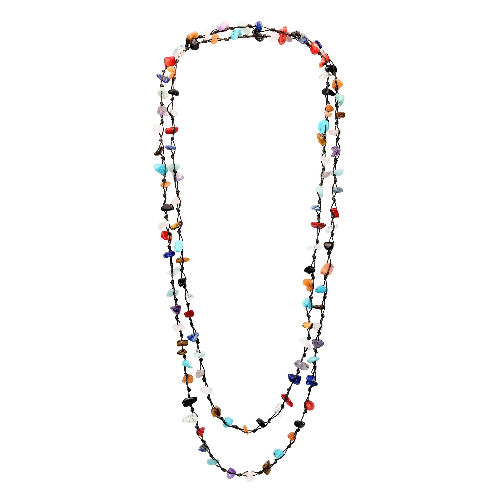 AeraVida 56 Inches Long Handmade Multi Stone Nugget Cotton Wax Rope Necklace
