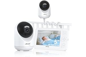 acer Smart Baby Monitor 5” No WiFi Baby Monitor with 1080P Camera and Audio for Crib 1000ft Range Remote Pan Tilt Night Vision, Temperature Sensor, 8 Lullabies, 2-Way Talk, Video Recording, VOX
