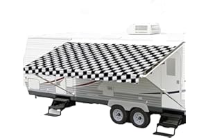 ShadePro - RV Awning Fabric Replacement - Heavy Duty Weatherproof Vinyl - Universal Outdoor Canopy for Camper, Trailer, and Motorhome Awnings - Checkered Flag - 15' (Fabric 14' 2")