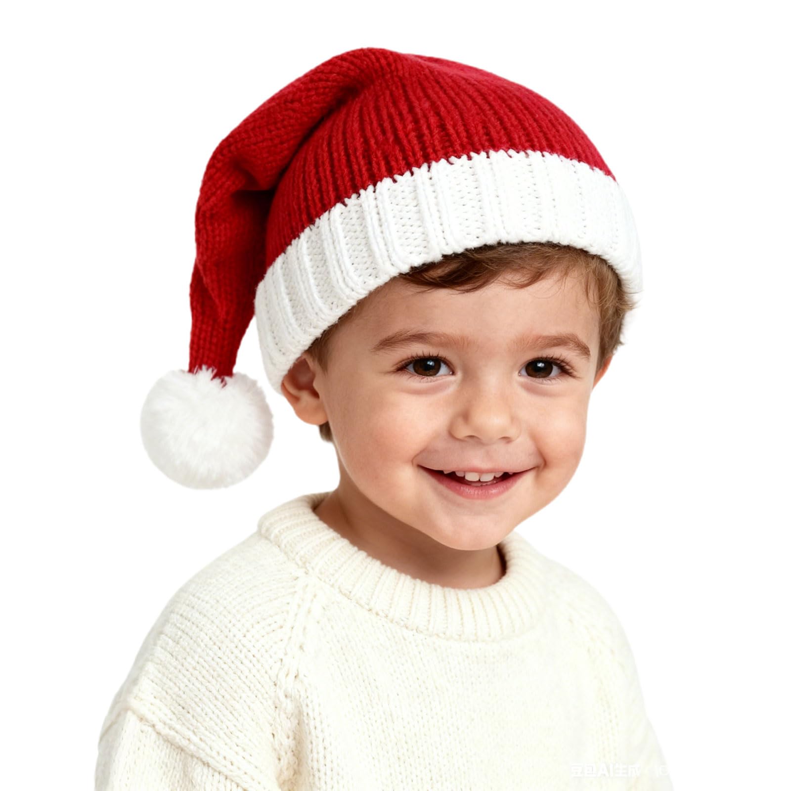 YAUOIPI Santa Hat for Kids, Soft Knitted Xmas Hat for Kids Boys Girls, Red Winter Warmer Stretchy Crochet Cap for Christmas New Year Festive Theme Party Holiday Party Supplies (Red)