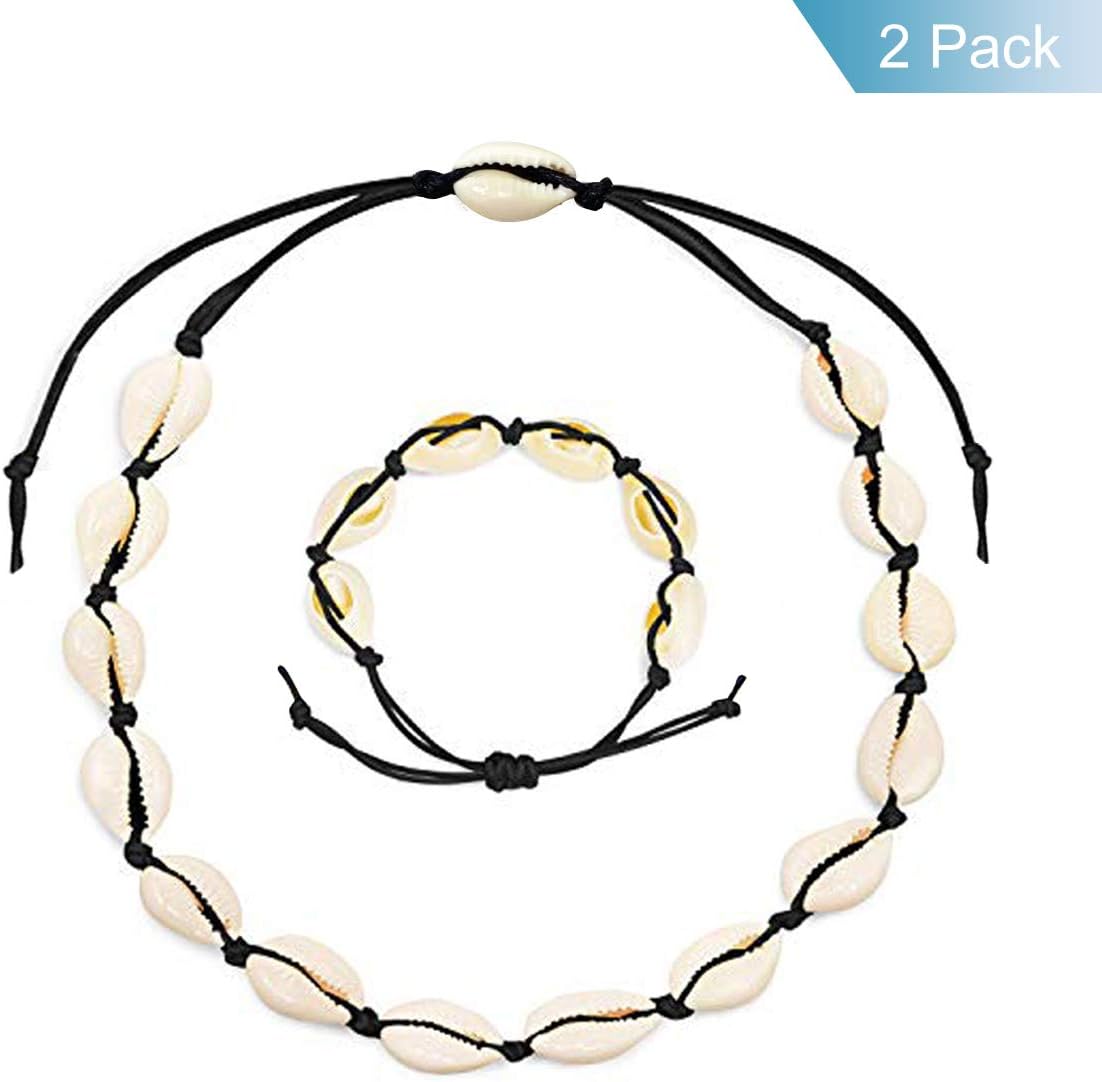 EOSNEIK Shell Choker Necklace for Women/Girls, Shell Choker and Anklet Handmade Cowrie Shell Necklace Choker Beach Bohemian Jewelry (Black)