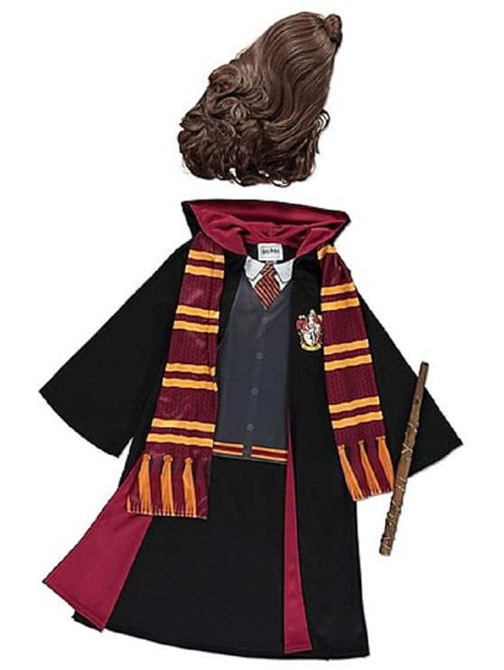 Mädchen Gryffindor Hermine Granger Kostüm Roben, Zauberstab, Schal und Perücke für das Jahr 5-12 (5-6)