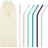 Sihuuu Straws Silicone Straws Drinking Straws Reusable Straws Thickened 5 Set with Brush
