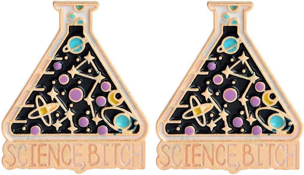 Science Bitch Lapel Pin 2 Piece Set Science Beaker Erlenmeyer Flasks Enamel Brooch Pins Badge Gifts