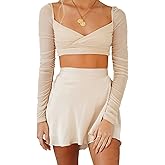 AmorLee Womens Wrap Mini Skirts Casual High Waist Self Tie Knot Silk Satin Short Skater Skirt