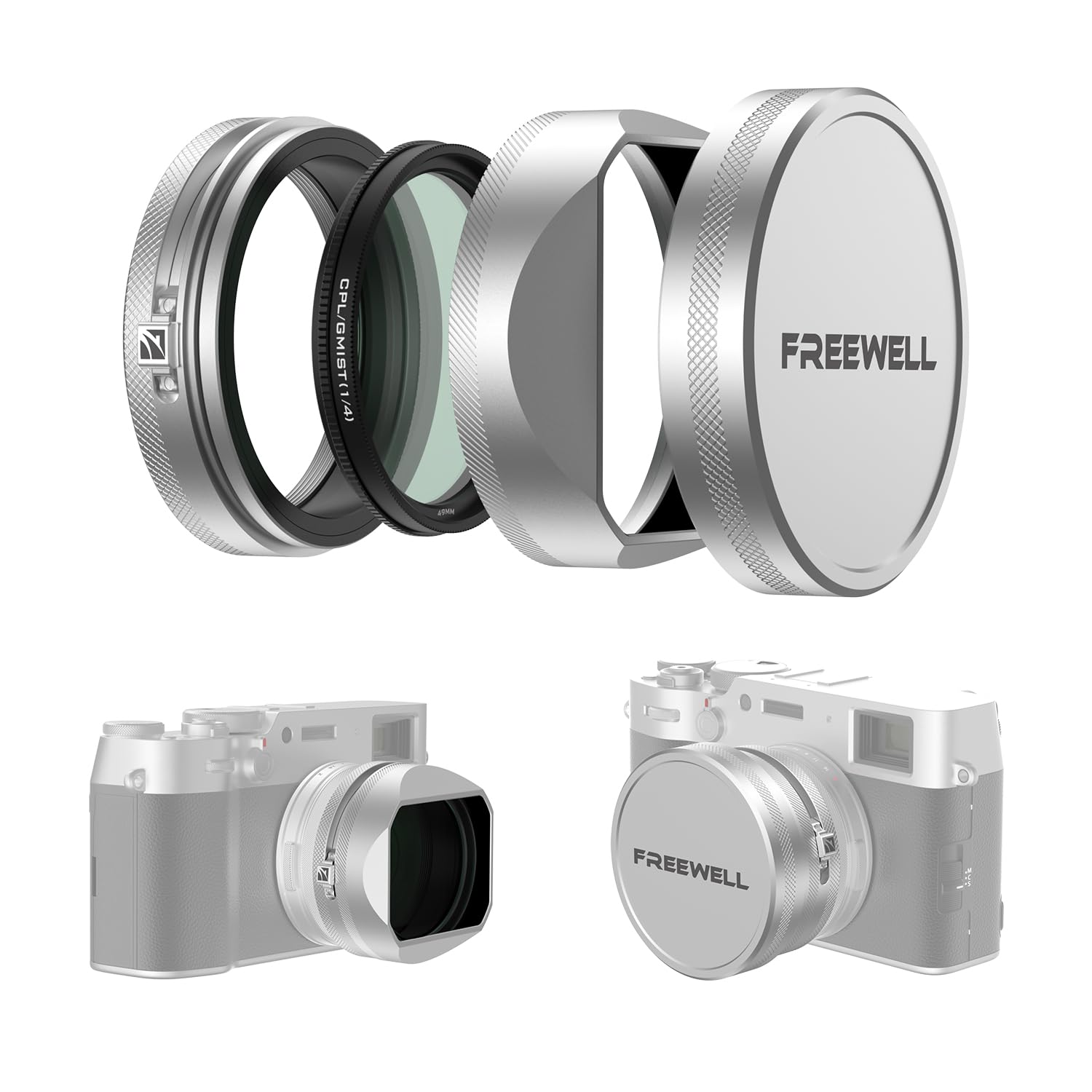 Freewell CPL/GMIST (1/4) Filter Kit with Lens Hood for Fuji X100 Series (X100, X100S, X100F, X100T, X100V, X100VI) (Silver)
