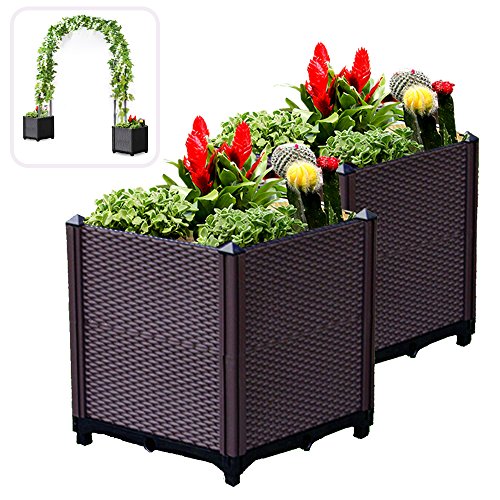 LeJoy Garden 2 Set Square Planter Boxes 15.7" Extra-Strength Plastic Coffee Matching Planter Box for Wide/High Metal Pergola Arbor