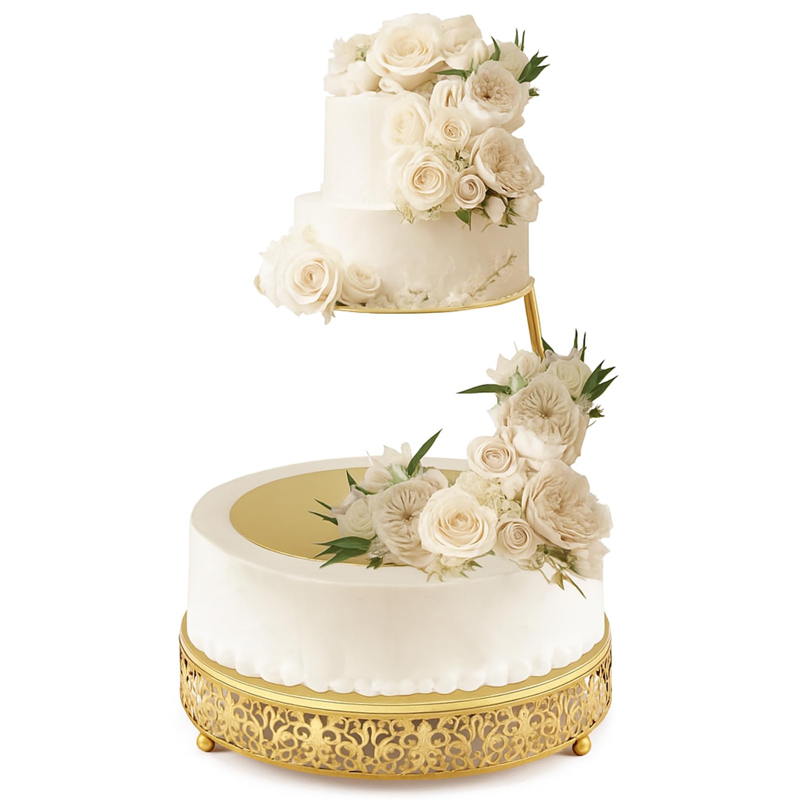 Photo 1 of LemonRoad 2 Piece Gold Floating Cake Stand Spacer Separator, 8" 10" 12" Tiered Wedding Cake Stand Round Dessert Display for Birthday Centerpiece Anniversary Party Dessert Table Display Decoration