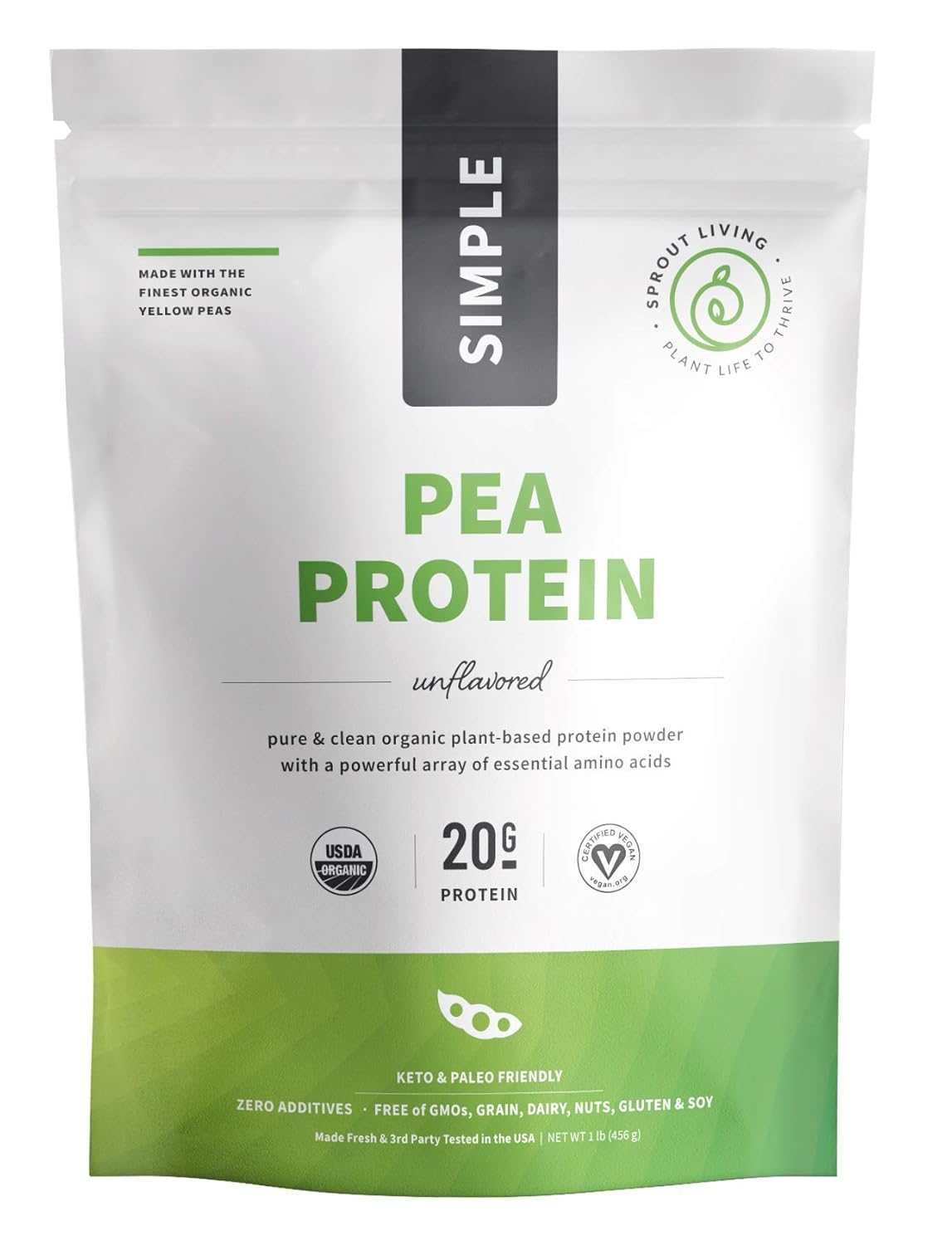 Sprout Living Organic Pea Protein Powder, 20 Grams Organic Plant