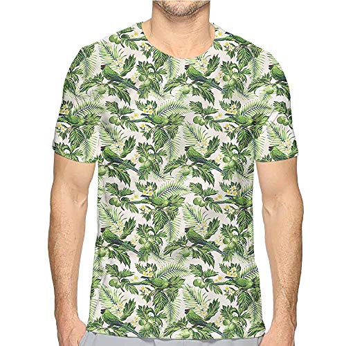 Jinguizi Mens t Shirt Green,Palm Leaves Breadfruits HD Print t Shirt L - Thumbnail 4