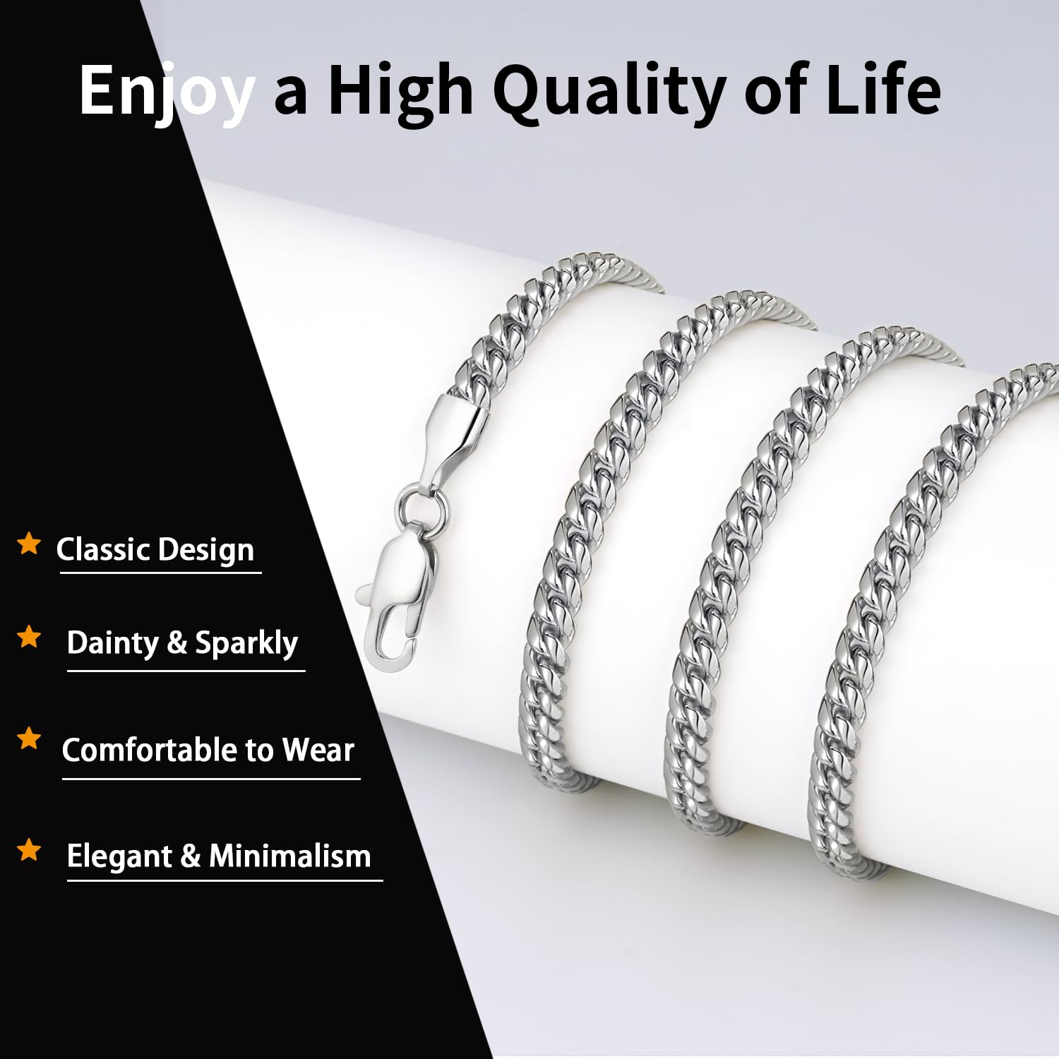 Momlovu 18K Gold Plated Chain Silver Tone Chain for Men Boys, 4mm/6mm 18K Gold Plated Stainless Steel Cuban Link Chain, Cool Men's Necklace Chain 18/20/22/24/26 Inch, Durable Lobster Clasp