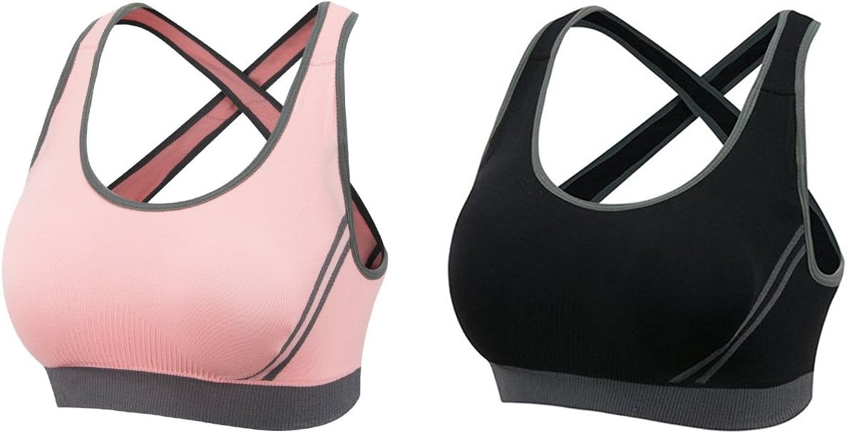Esther Beauty Women's Seamless Cross Back Sports Bra Pack of 2