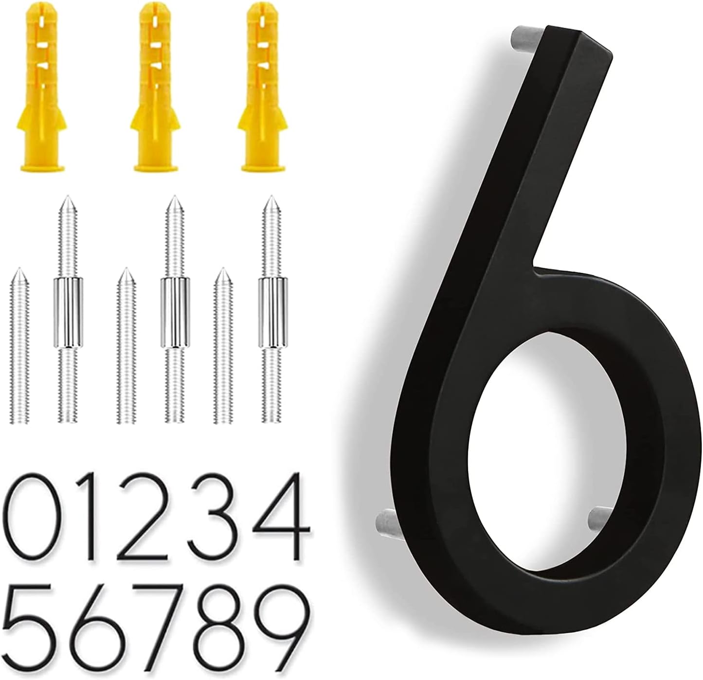 Address Signs - NKABCbide 5.7 Inches Modern House Numbers for Outside, Zinc Metal Floating Adress Numbers, Waterproof Reflective Address Plaques, Number 6