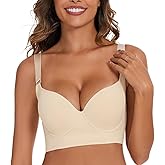 Sutliant Deep Cup Bras Wide Band Back Smoothing Push Up Hide Back Fat Full Coverage Bras for Women Nude