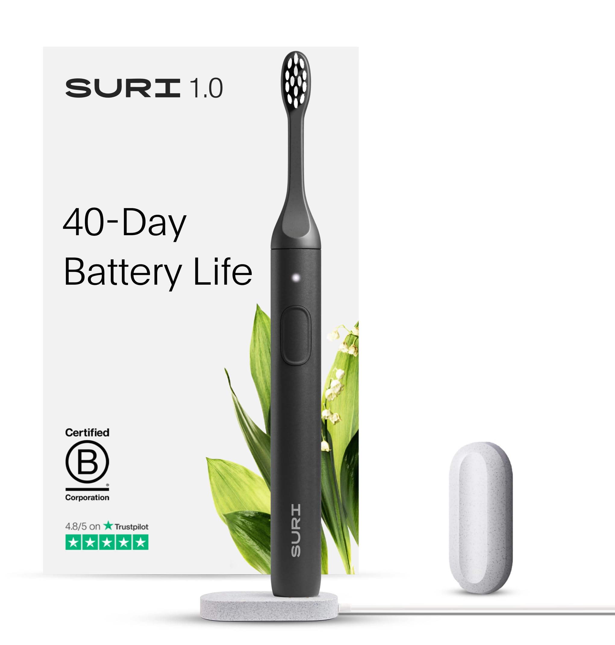 SURI 1.0 Sonic Electric Toothbrush | 1 Month+ Battery | UK’s No.1 Rated | Electric Toothbrush Adults | Travel Tooth Brush | Sonic Toothbrushes | Black