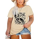 Robisomn Plus Size Tops for Women Vintage Floral Graphic Tee Shirts Crewneck Short Sleeve Cozy Comfy Casual T-Shirt