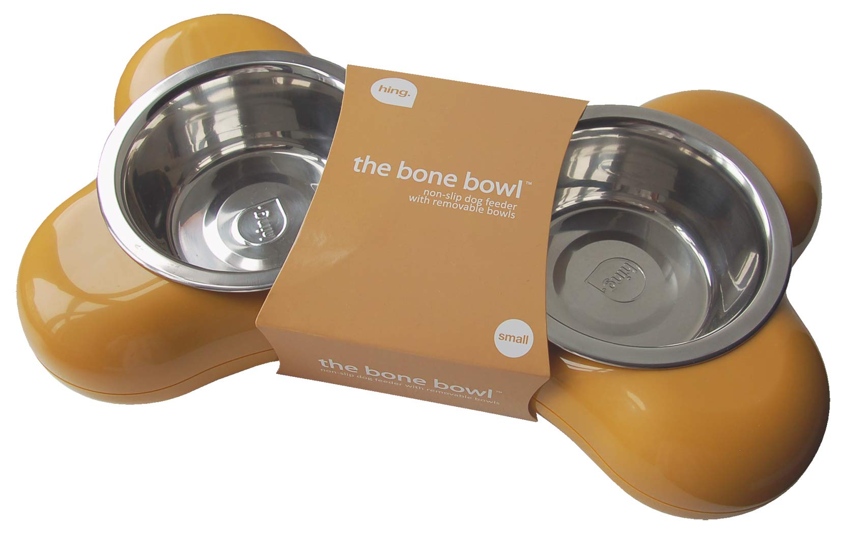 Hing Designs Double Bowl The Bone Mustard By Hing, Dog Bowl