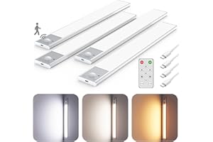 SKAIRIPA Motion Sensor Under Cabinet Lighting with Remote Control, Dimmable LED Closet Lights, Magnetic Under Counter Lights for Kitchen, Rechargeable Battery Motion Sensor Light Indoor [4 Pack]
