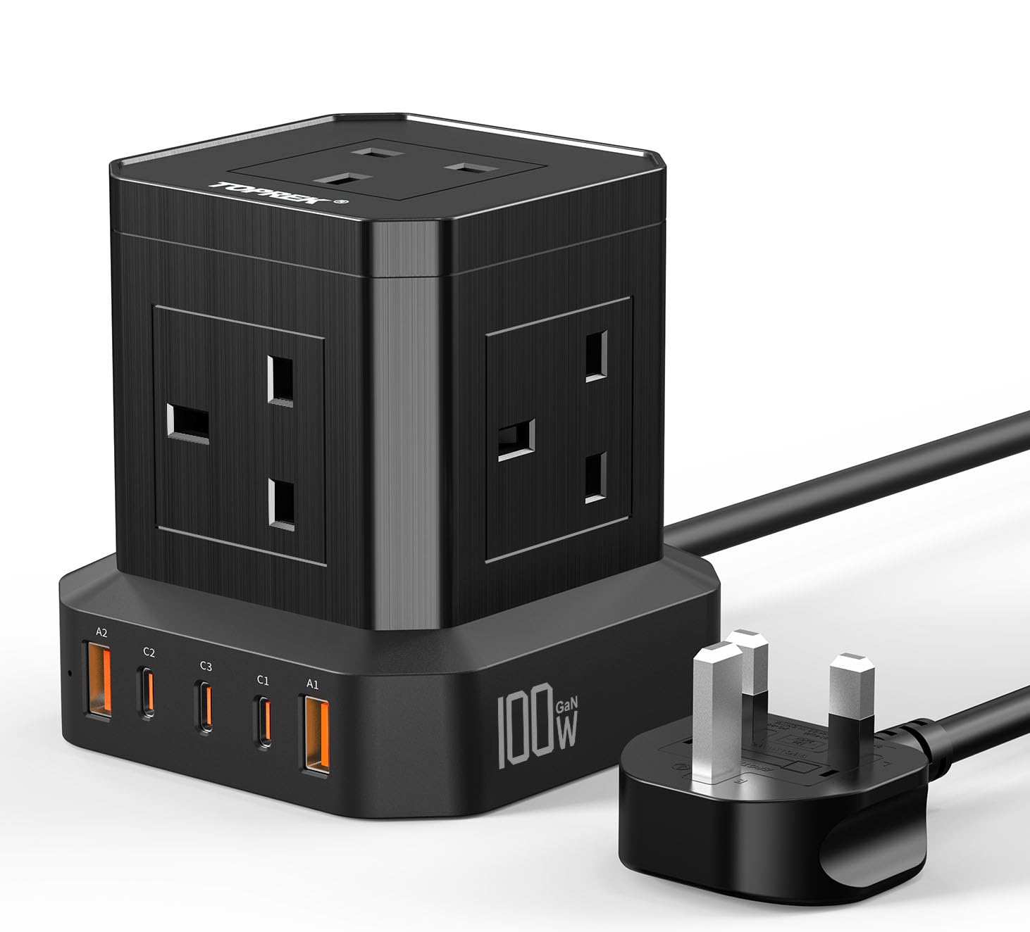 TOPREK 100W PD3.0 Fast Charge Extension Lead with USB Slots, Simultaneous Fast-charging of 10 Devices, USB Extension Cable Multi Plug Socket