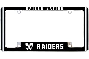 RICO INDUSTRIES NFL Las Vegas Raiders “Raider Nation” Premium Full Color Long Lasting Zinc Alloy Chrome Plated Team License Plate Frame - 4 Screw Tag Holder with Highlighted Team Pride Cheer