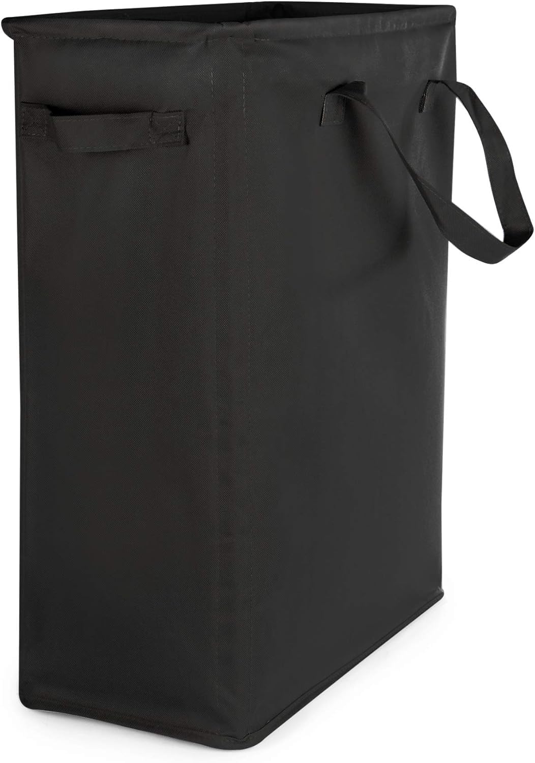 Slim Laundry Basket with Handles | 45L | Linen Washing Baskets | Dirty Clothes Hamper | Small Laundry Bag for Bedrooms Bathrooms | Corner Basket | M&W (Black)