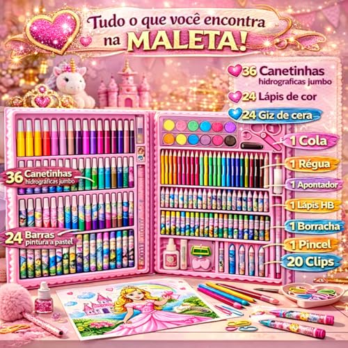 Maleta de Pintura Infantil 150 Itens Baile das Máscaras Desenho Arte Material Escolar Presente para Crianças