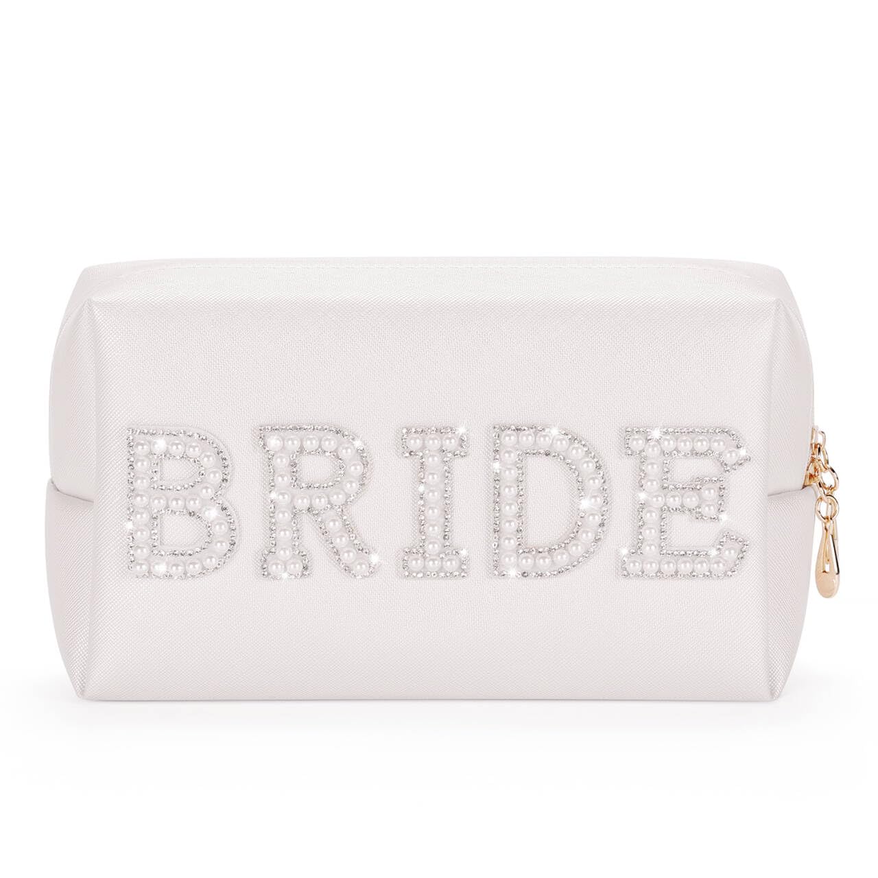 Bride Cosmetic Bag, Etercycle Bride to Be Gifts Bling Pearl Letter Rhinestone Patch Makeup Bag, Waterproof PU Travel Toiletry Bag for Bachelorette Party Women Wedding Bridal(Silver)