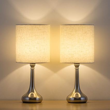 Haitral Bedside Table Lamps Set Of 2 Small Modern Nightstand Lamps With Fabric Shade Small Desk Lamps For Bedroom Living Room Family Room Hotel