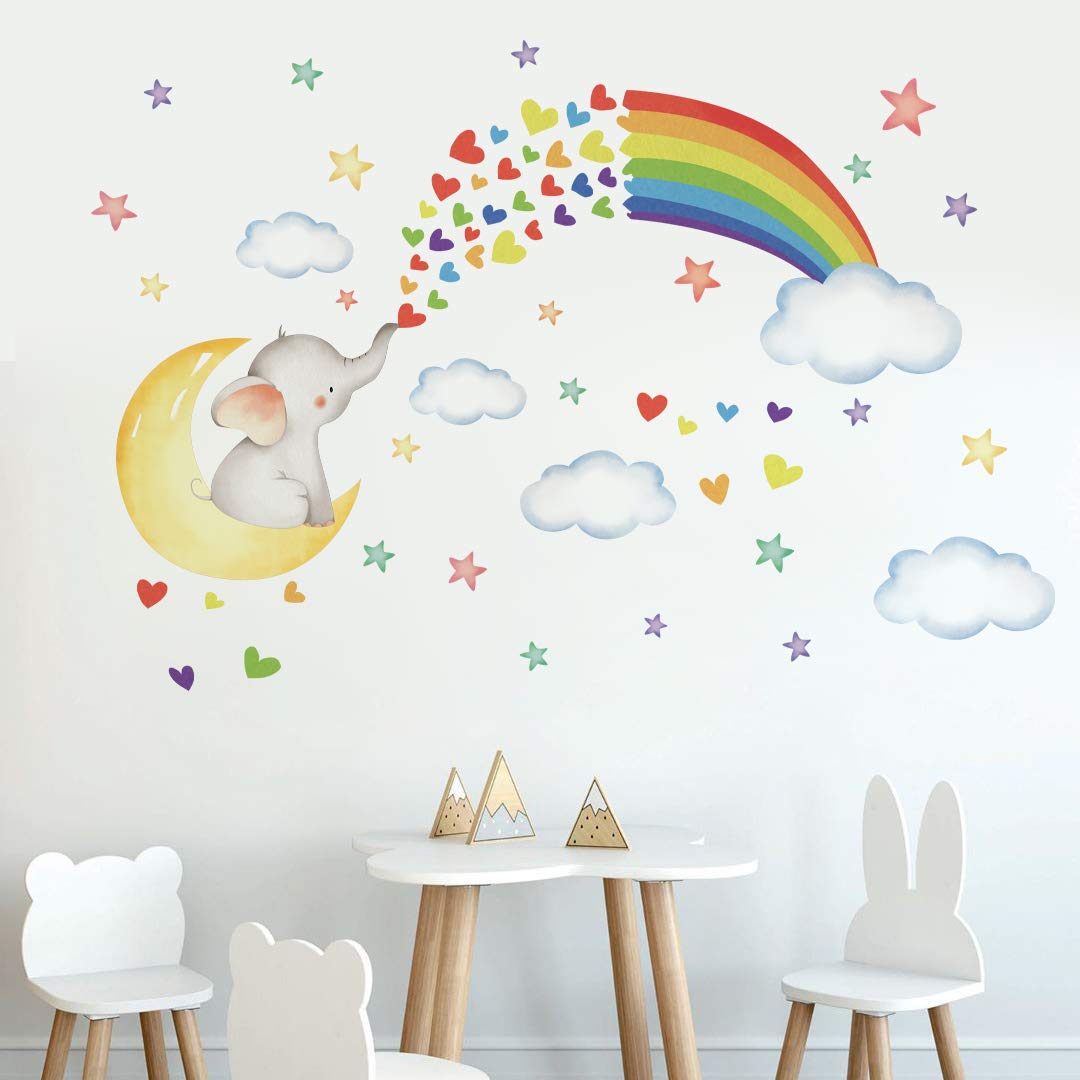 Runtoo Elephant Rainbow Wall Stickers Kids Star Cloud Wall Art Decals Bedroom Baby Nursery Decor