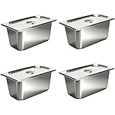 4 Pack Hotel Pans with Lid, 1/3 Size Steam Table Pan Set for Food, 6 Inch Deep Commercial Catering Pan Stainless Steel Table Steam Pans for Hotel, Buffet, Restaurant and Party
