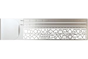 Designphil Clip Ruler with Templates, Silver, 5.5 x 1.3 inches, Stainless Steel, Solid