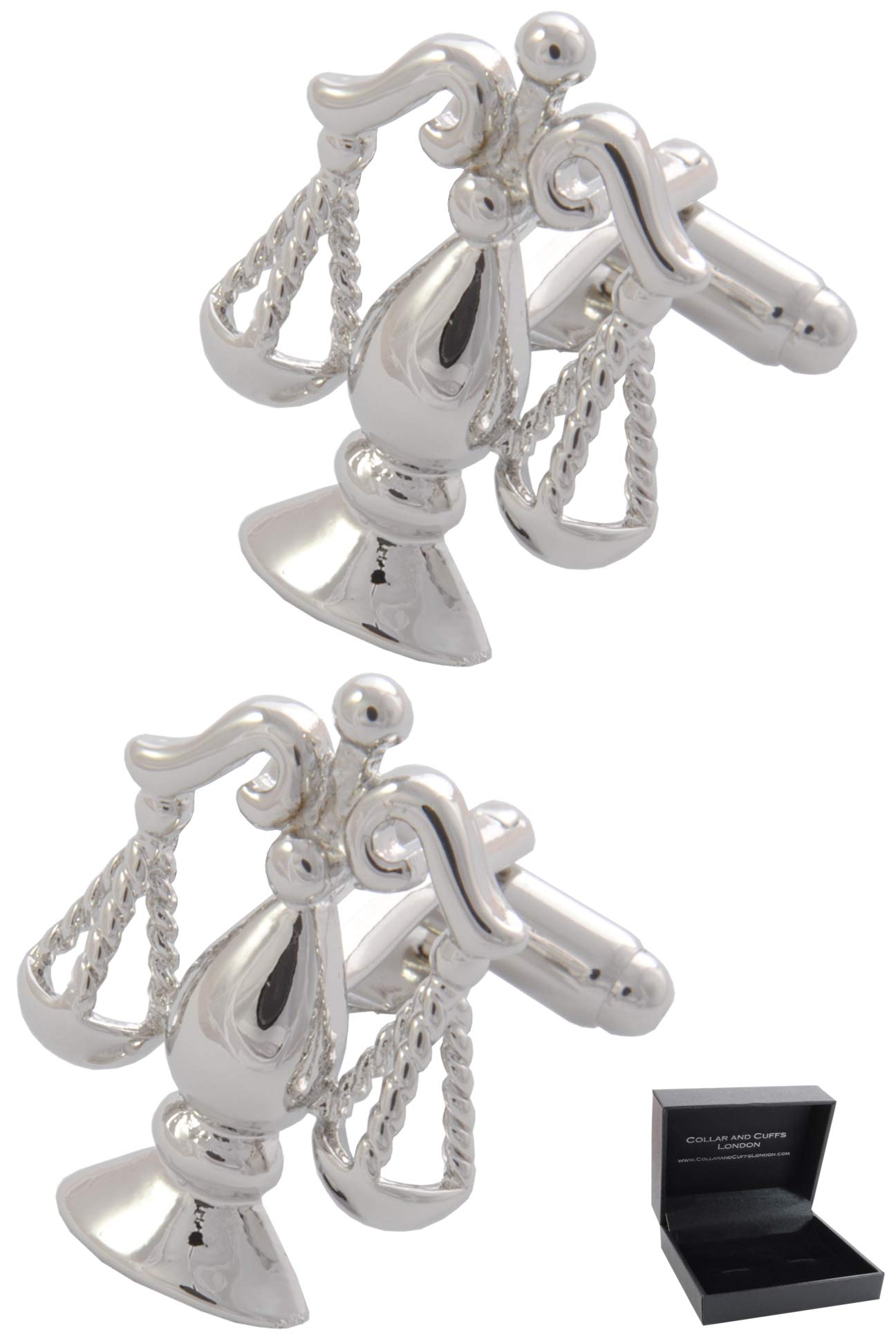 Cufflinks for Men + Presentation Box - Silver Colour - Scales of Justice - Brass Metal - Legal - Ideal for Lawyer Solicitor Judge Barrister - Libra - One Pair
