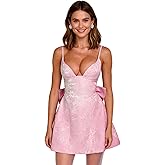 JUMISEE Women’s Sexy Low Cut Jacquard Satin Mini Dress with Bow Elegant Spaghetti Strap Homecoming Dress Prom Dresses