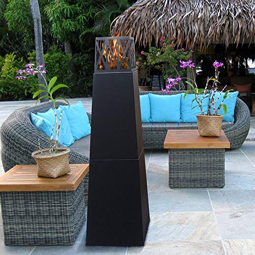 Skypatio Free Standing Ethanol Fireplace, Pyramid Outdoor Patio Heater Firepit, Realistic Brightly Burning Flame,Ventless,Weather Resistant, Black,57Inch