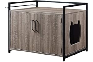 unipaws Cat Litter Box Enclosure with Metal Frame, Cat Washroom Furniture, Hidden Litter Box Cover, Cabinet for Large Cat, Dog Proof Cat Litter Boxes, Hideaway Litter Box, Cat House