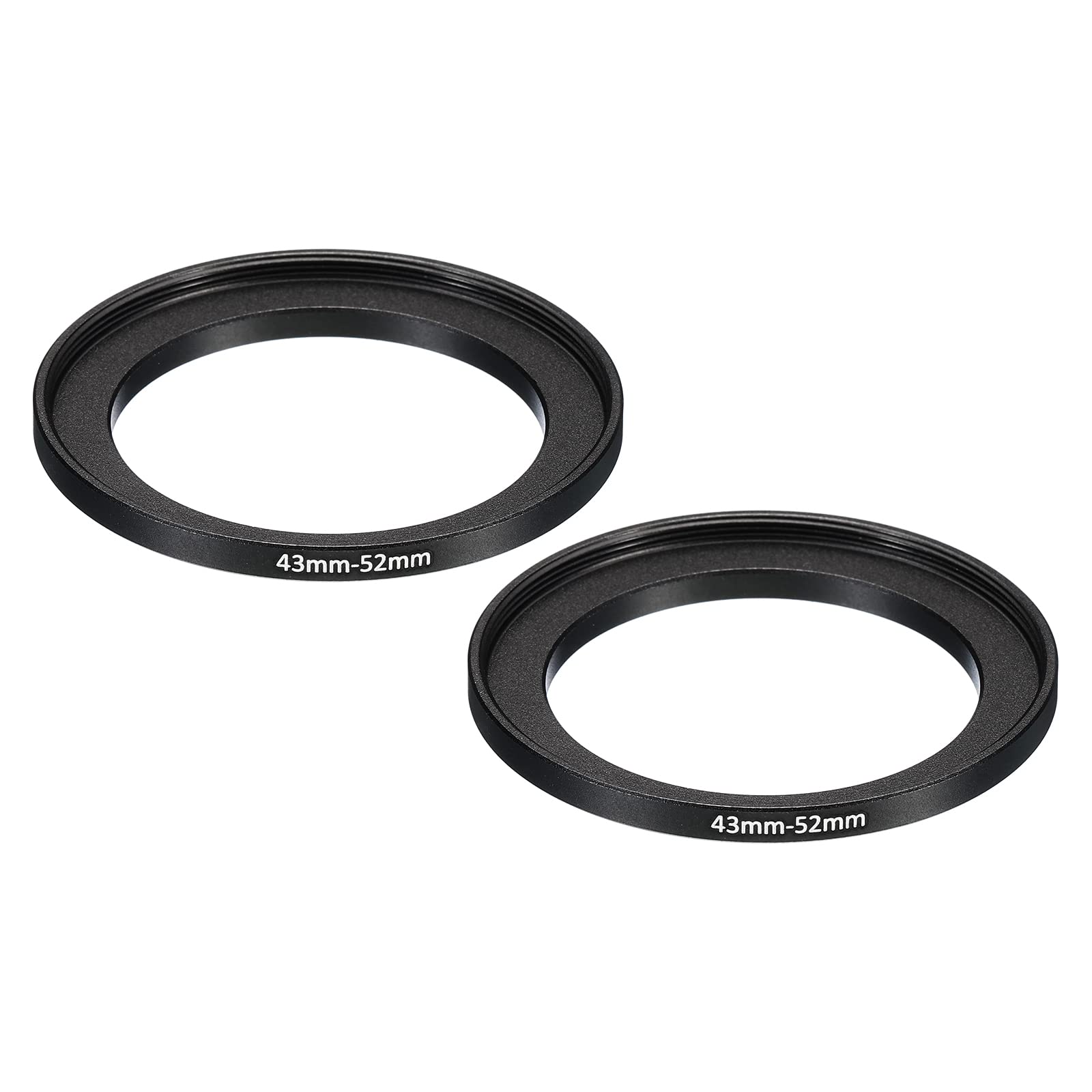 PATIKIL 43mm-52mm Metal Step Up Ring, 2 Pack Camera Lens Filter Adapter Ring Aluminum Filter Adapter Ring for Camera Lenses Hood, Black