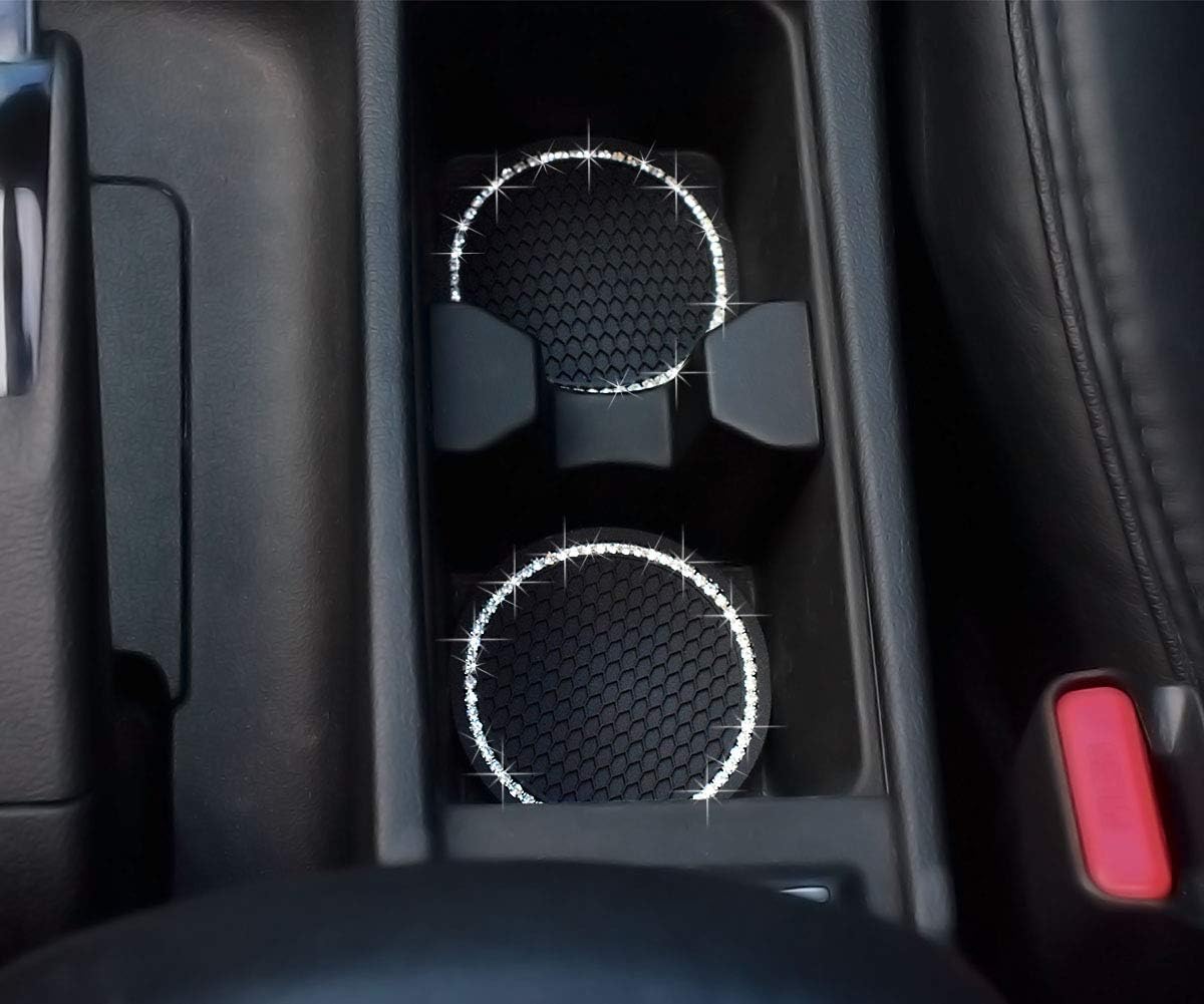 DBlosp Universal Vehicle Bling Cup Holder Insert Coaster Car Interior Accessories-2.75 inch Silicone Anti Slip Crystal Rhinestone Car Coaster-Universal (Pack of 2): Automotive