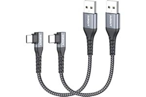 SUNGUY Right Angle USB C Cable 6 inch [2 Pack], 90 Degree USB A to USB C Charger Cable Fast Charging Data Transfer Braided fo
