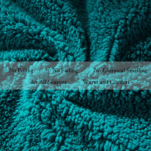 HYSEAS Sherpa Throw Blanket Teal and White - Super Soft Plush Cozy Warm Reversible Solid Blanket for Couch, Bed, Chair, Sofa - 50x60 Inch