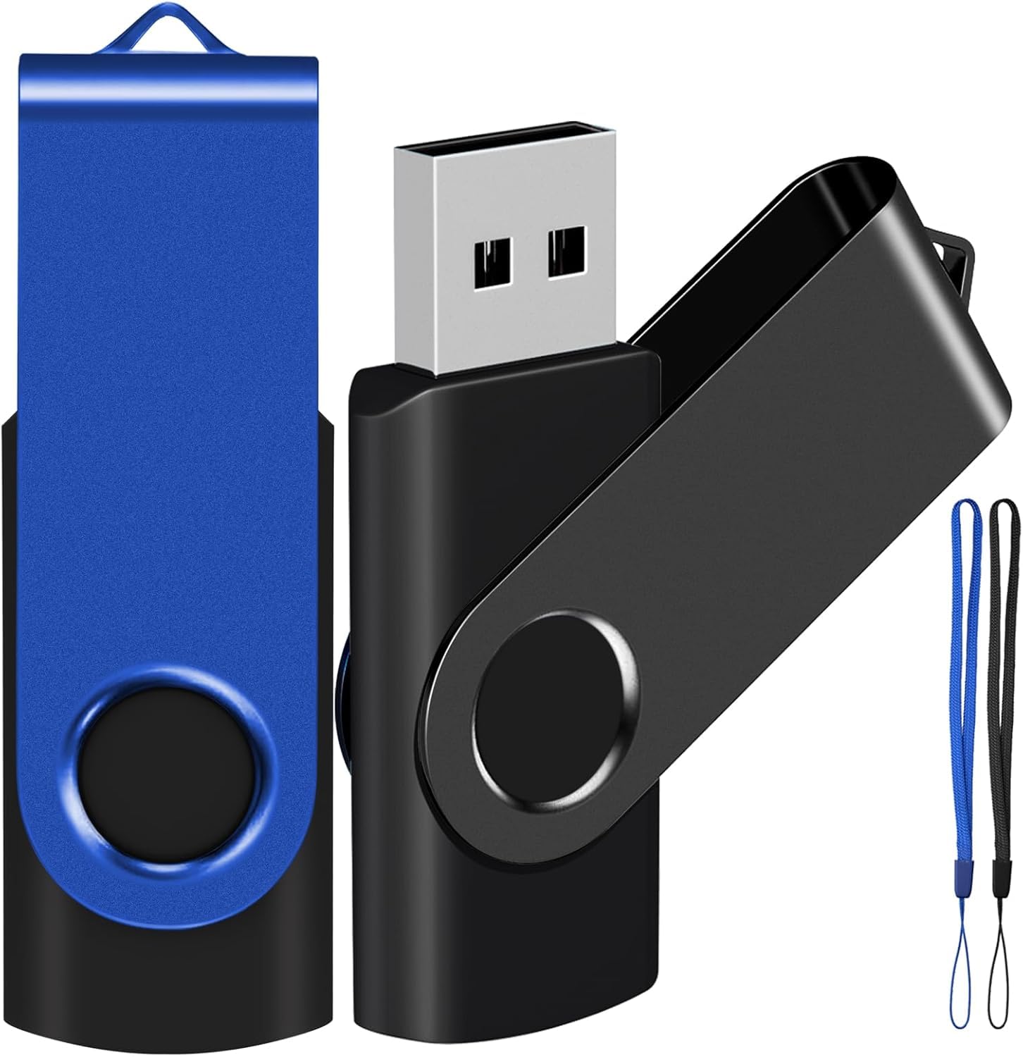 EASTBULL USB Stick 4GB 2Pack USB Memory Stick Pen Drive Flash Drive（Black Blue with Free Lanyard)