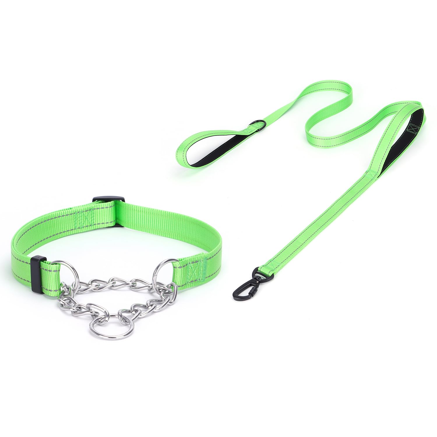 haoyueer Martingale Dog Collar, Stainless Steel Chain, Martingale Collar with Reflective, Adjustable for Medium Large Dogs (Green Set, S)