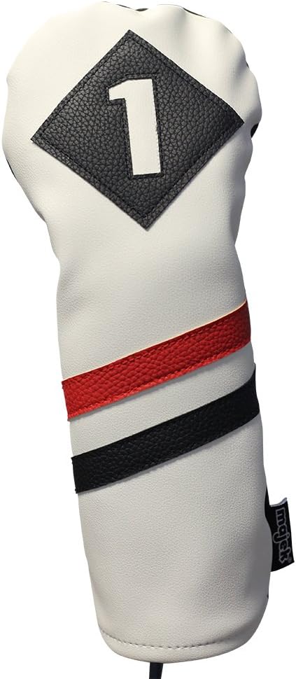 Majek Retro Golf Headcovers White Red and Black Vintage Leather Style 1 3 5 Driver and Fairway Head Covers Fits 460cc Drivers Classic Look : Sports & Outdoors