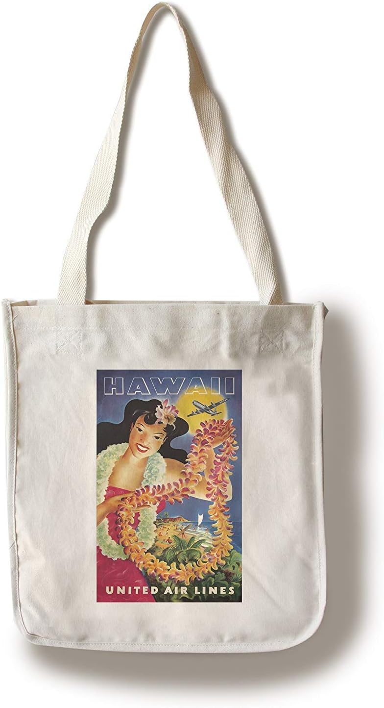 United Airlines Hawaii Vintage Poster USA c. 0 Canvas Tote Bag Collapsible Grocery Shopping Bag