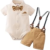 YUEMION Infant Baby Boy Clothes Gentleman Outfits Suits Summer Short Sleeve Bowtie Bodysuit Shirts + Suspender Shorts(0-24M)