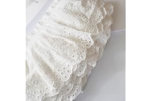 Yalulu 2 Yards Cotton Ruffle Lace Trim Eyelet Lace Fabric for Sewing Embroidery Trim for Dresses, Baby Clothes, DIY Craft Ribbon